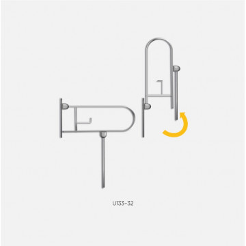 Поручень откидной U133-38-900-750 с держателем для туалетной бумаги, со складной опорой в пол