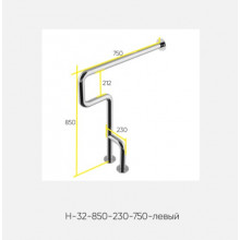 Kranik поручень напольный ломаный для санузла Н-32-850-230-750-л левый