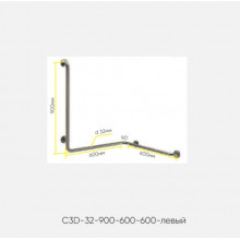 Kranik поручень настенный угловой 3D левый C3D-32-900-600-600-л
