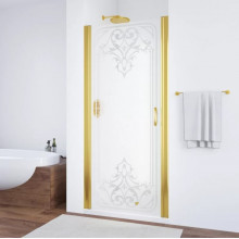 Душевая дверь в нишу Vegas EP LUX 75 09 ARTDECO D1 L золото глянцевое/матовое с прозрачным рисунком