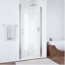 Душевая дверь в нишу Vegas EP LUX 95 08 ARTDECO D1 R глянцевый хром/матовое с прозрачным рисунком