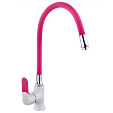 Смеситель для кухни MATRIX SMF-323317/WT-PK 40 мм (розовый силиконовый излив) ручка 5 цветов