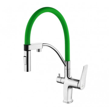 Смеситель для кухни Lemark Comfort LM3074C-Green с подключением к фильтру хром/зелёный