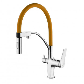 Смеситель для кухни Lemark Comfort LM3074C-Orange с подключением к фильтру хром/оранжевый