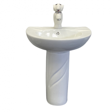Комплект детский Comforty 00-00008371 раковина 0991W с донным клапаном DK-02 + пьедестал P0991W + смеситель 01W белый