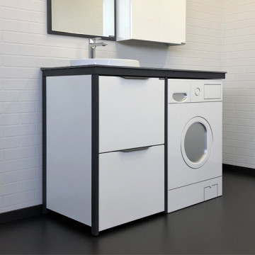 Тумба под стиральную машину Comforty Лозанна 120 00-00009517 белый с антрацитовой столешницей, с раковиной Art Inside