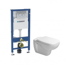 Комплект Geberit + Duravit D-Code SET 458.134.DC.2 (458.134.21.2 Инсталляция c клавишей Delta20 Хром, крепёж + 45700900A1 Унитаз D-Code Rimless с сиденьем)