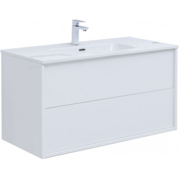 Тумба с раковиной Aquanet Lino 100 (Flat) 298566 белый глянец