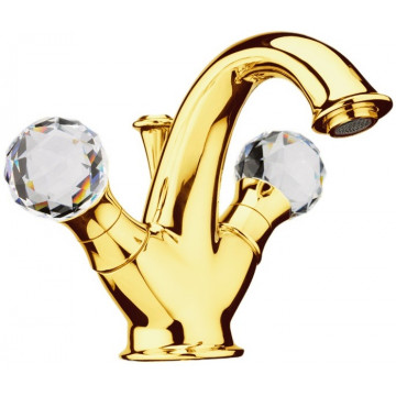 Смеситель для раковины Webert Karenina KA700102010 c донным клапаном, золото, ручки Swarovski