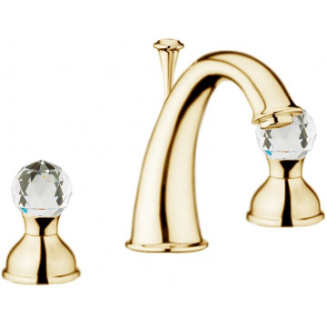 Смеситель для раковины Webert Karenina KA750101010 на 3 отверстия, золото, ручки Swarovski