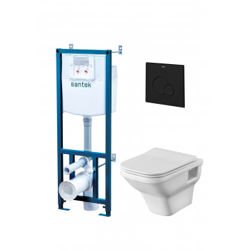 ПЭК Santek Лайн Пэк 1.WH50.1.778 подвесная чаша rimless + инсталляция + сиденье Slim, SoftClose + панель черная