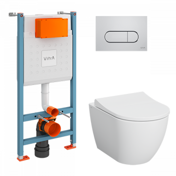 Комплект унитаза с инсталляцией VitrA Mia Round L-box 9873B003-7201 c сиденьем кнопка хром