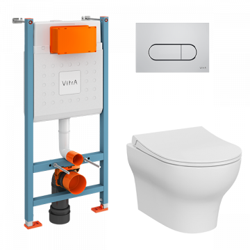 Комплект унитаза с инсталляцией VitrA Zentrum Round L-box 9879B003-7200 с сиденьем кнопка хром 