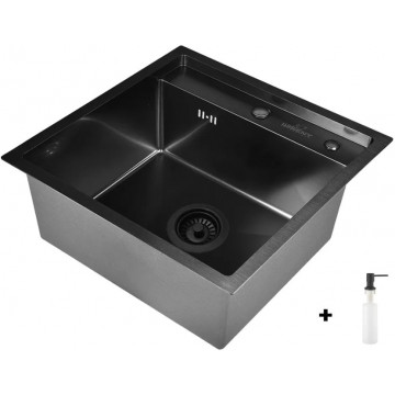 Мойка для кухни Wisent WS35050B с дозатором 405B и сифоном GER019 50x50 графит