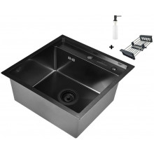 Мойка для кухни Wisent WS35050B с дозатором 405B, с коландером 302644B и сифоном GER019 50x50 графит