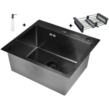 Мойка для кухни Wisent WS35848B с дозатором 405B, с коландером 302644B и сифоном GER019 50x50 графит