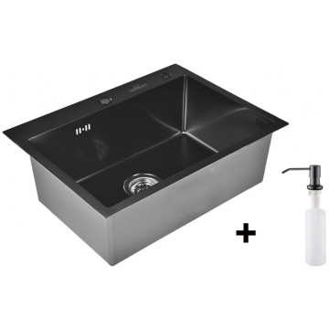 Мойка для кухни Wisent WS36045B с дозатором 405B и сифоном GER019 60x45 графит