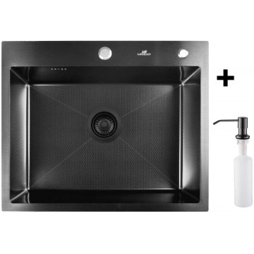 Мойка для кухни Wisent WS36050F с дозатором 405B и сифоном GER019 60x50 графит