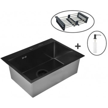 Мойка для кухни Wisent WS37050В с дозатором 405B, с коландером 302644B и сифоном GER019 70x50 графит