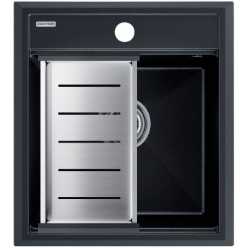 Мойка для кухни Paulmark StepIA PM114651-BLM 46x51 с коландером A375-BS черный металлик