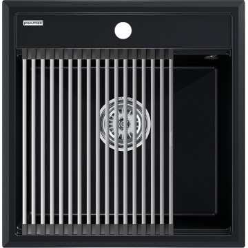 Мойка для кухни Paulmark StepIA PM115051-BLM 50x51 с ролл-матом R375-BS черный металлик