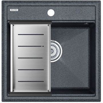 Мойка для кухни Paulmark StepIA PM115051-DG 50x51 с коландером A375-BS графит
