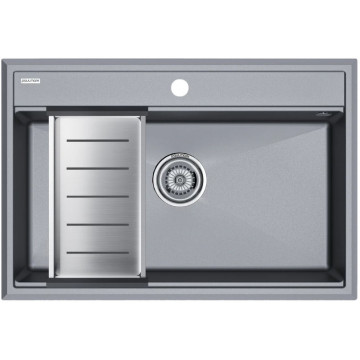 Мойка для кухни Paulmark StepIA PM117551-GRM 75x51 с коландером A375-BS серый металлик