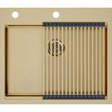 Мойка для кухни Paulmark Brim-Pro PM705951-BG 59x51 с ролл-матом R405-BG брашированное золото