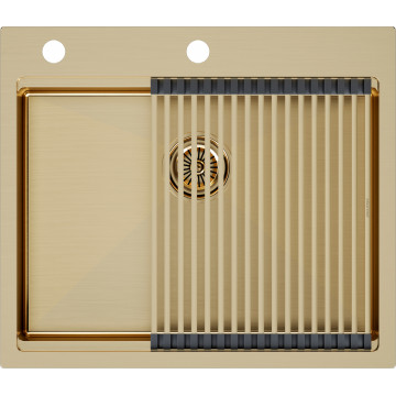 Мойка для кухни Paulmark Brim-Pro PM705951-BG 59x51 с ролл-матом R405-BG брашированное золото