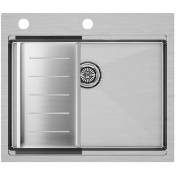 Мойка для кухни Paulmark Brim-Pro PM705951-BS 59x51 с коландером A405-BS брашированная сталь