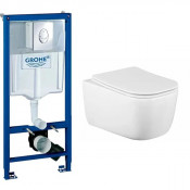 Комплект. Инсталляция 38721001 Grohe Rapid SL + beWash Подвесной безободковый унитаз Schutz с сиденьем микролифт белый глянец BKWHR002510 (GR7210510)