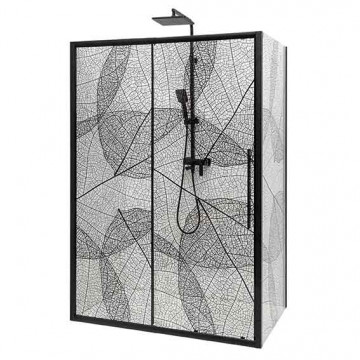 Душевой уголок AvaCan FB 140-160 + SB 90 140-160x90 профиль черный/стекло прозрачное с рисунком