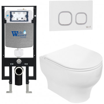 Подвесной унитаз с инсталляцией WeltWasser Amberg 497 / Erlenbach 004 GL-WT / Amberg RD-WT 10000006598 белый глянец