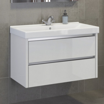 Тумба-умывальник Comforty Дублин-90 белый глянец с раковиной Comforty 8059